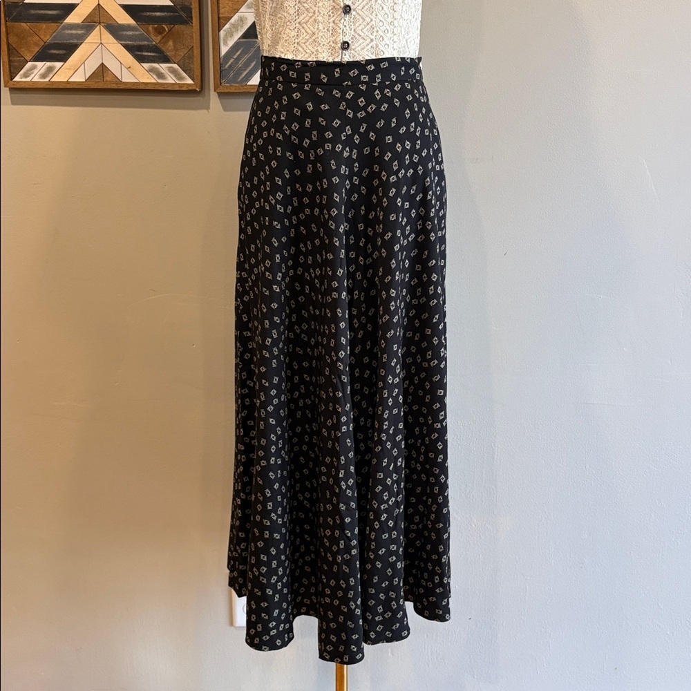Vintage Ralph Lauren Black Patterned Maxi Skirt with Ivory Geometric Print sz 8 - Picture 2 of 11